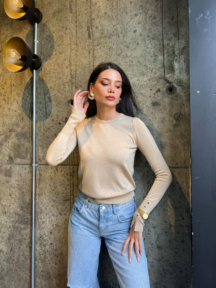 Bej Bisiklet Yaka KNIT Kazak