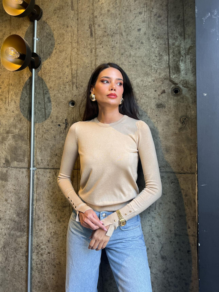 Bej Bisiklet Yaka KNIT Kazak