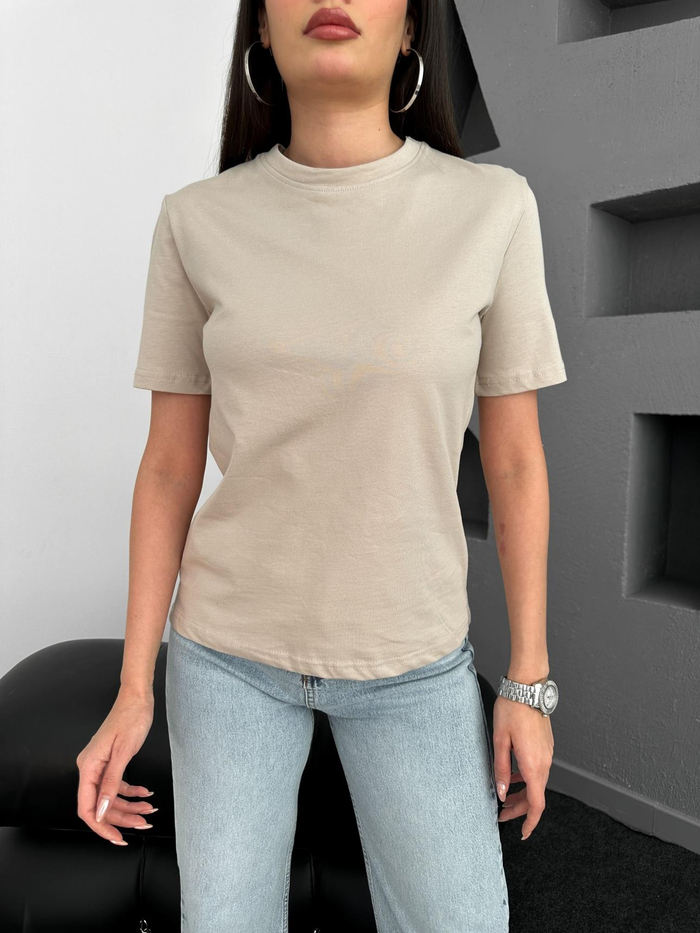 Bej Bisiklet Yaka Orj Tshirt