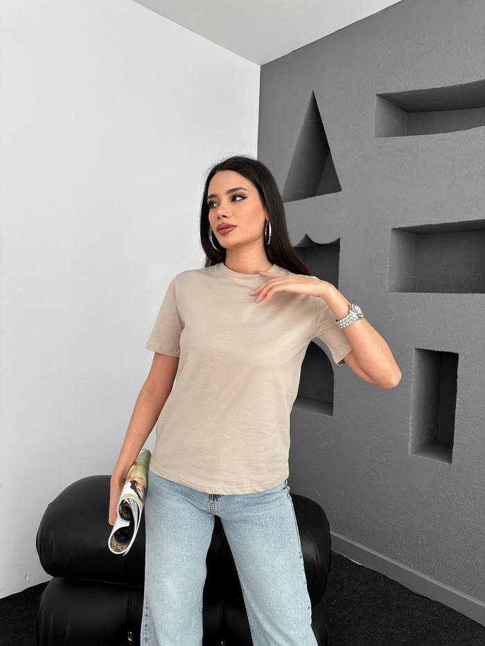 Bej Bisiklet Yaka Orj Tshirt