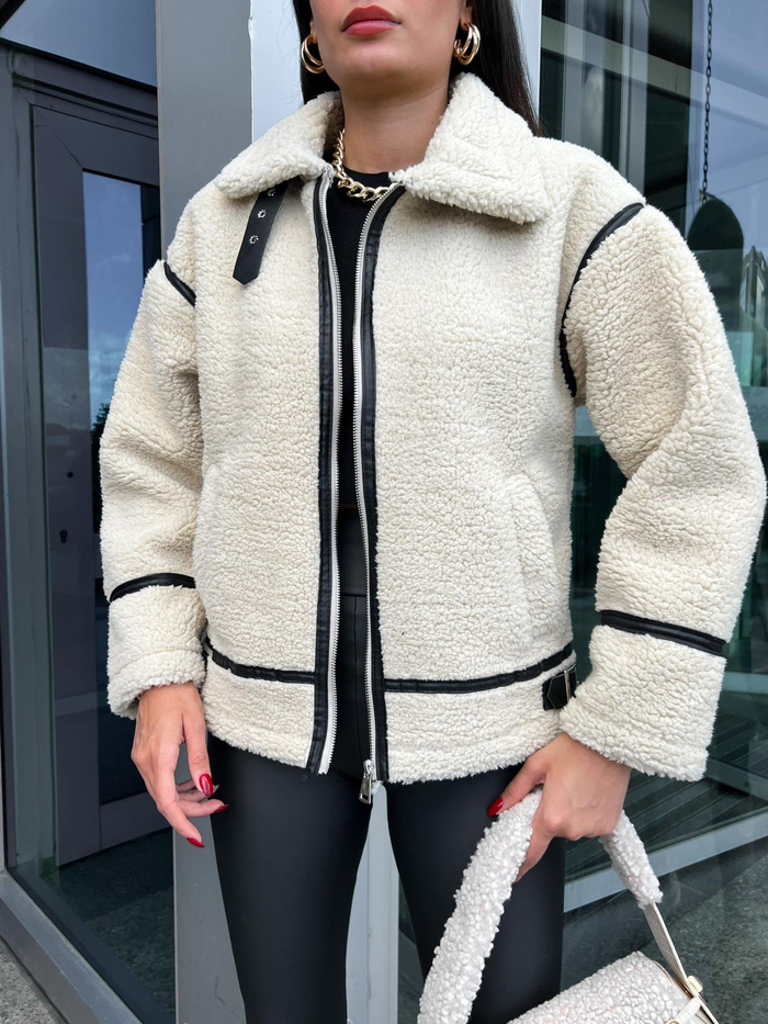 Bej Fermuarlı Teddy Mont