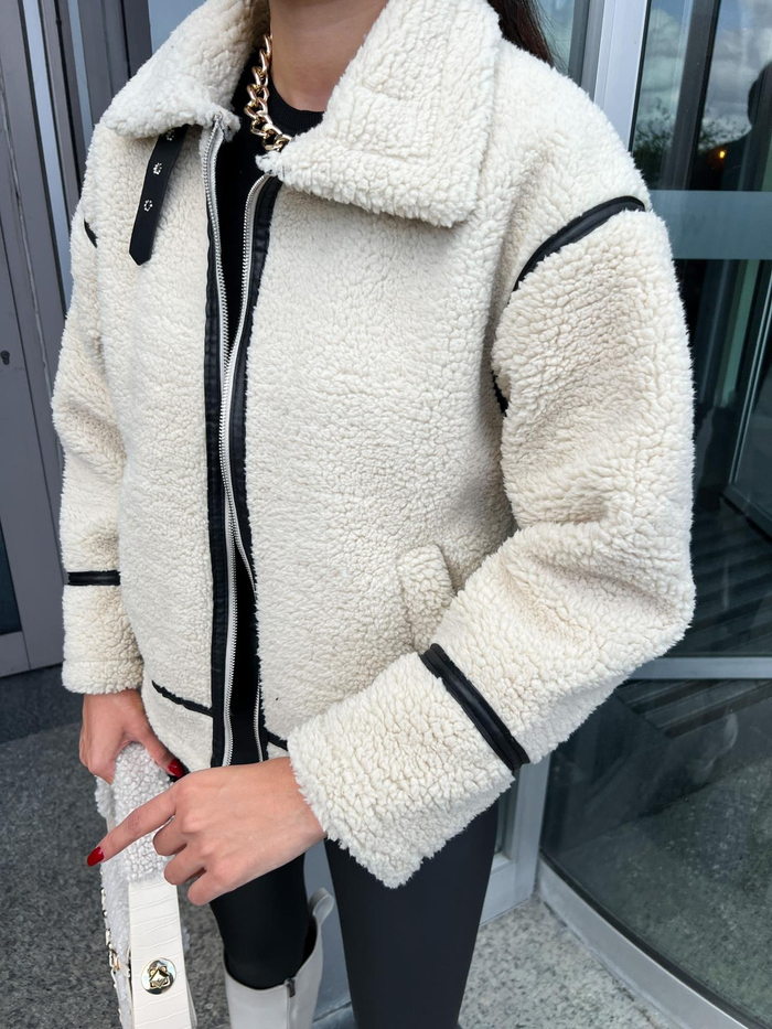 Bej Fermuarlı Teddy Mont