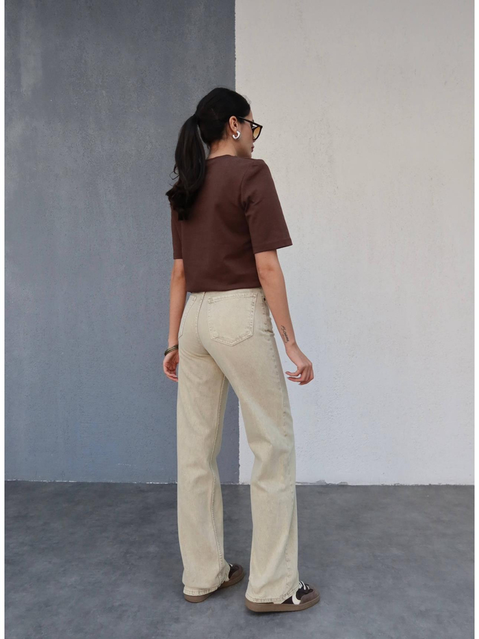 Bej Yıkamalı Straight Orj Jean