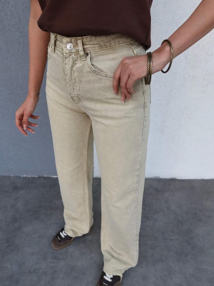 Bej Yıkamalı Straight Orj Jean