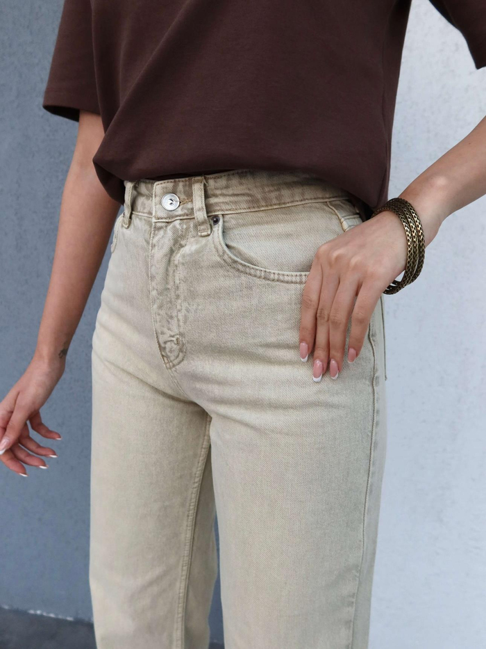 Bej Yıkamalı Straight Orj Jean