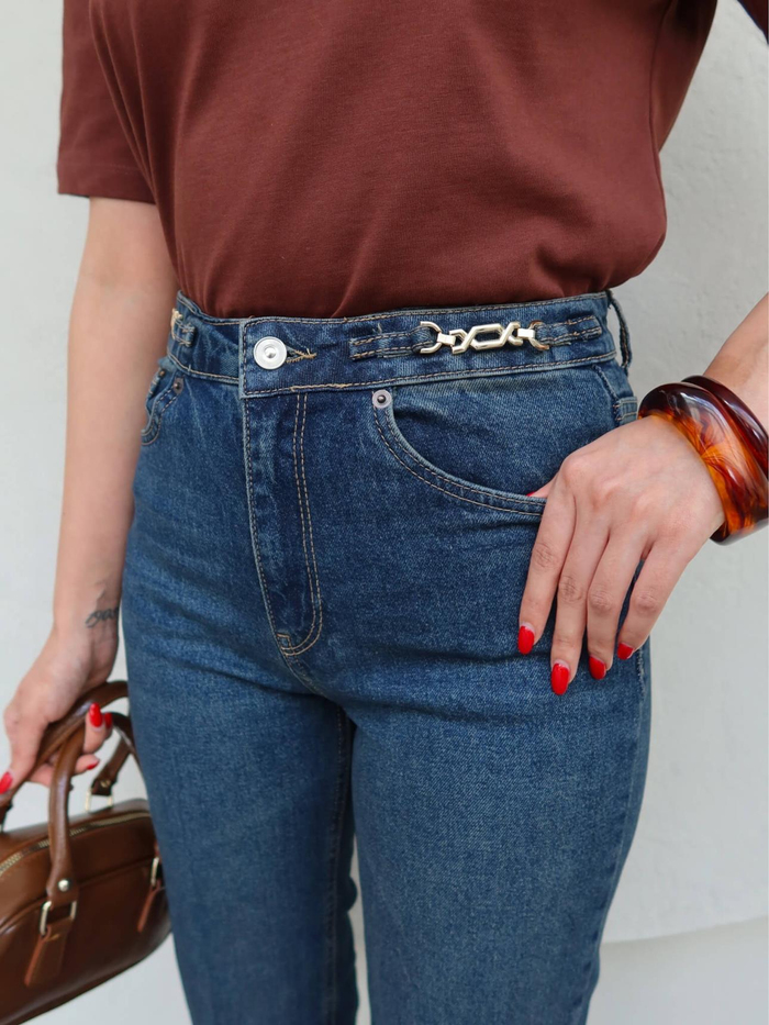 Bel Aksesuarlı Momfit Jean
