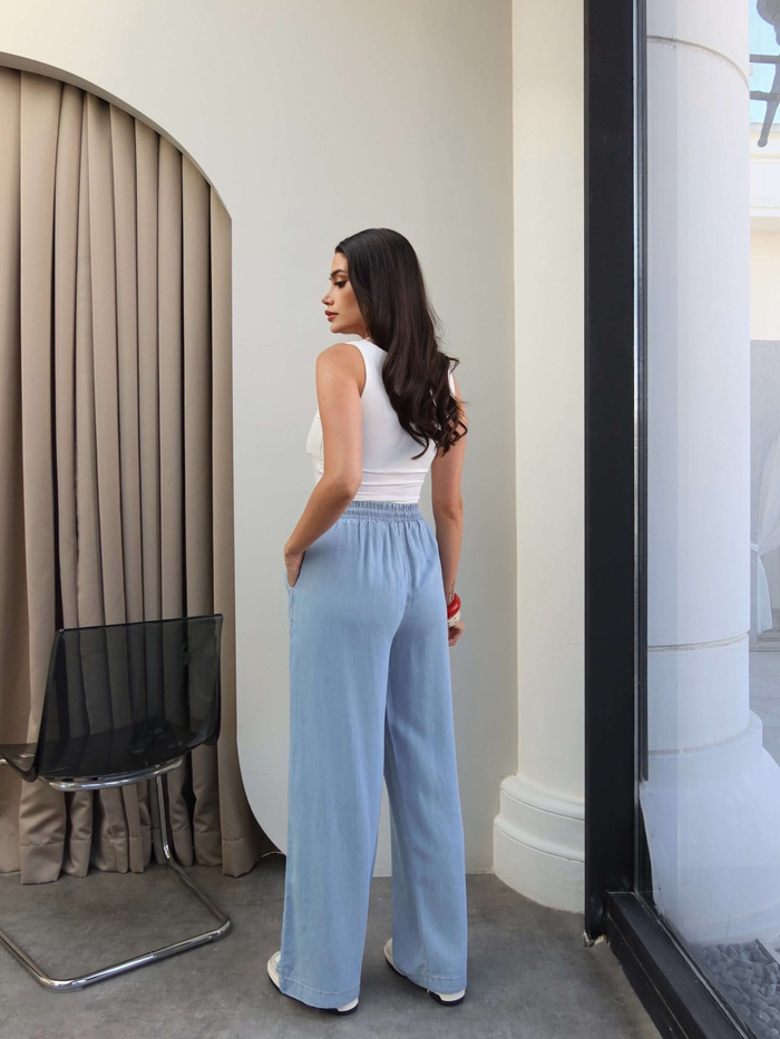 Bel Bağcıklı Geniş Paça Pantolon