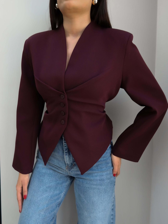 Bel Bağlama Detaylı Blazer Ceket