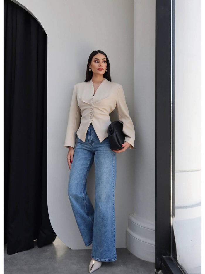 Bel Bağlama Detaylı Blazer Ceket