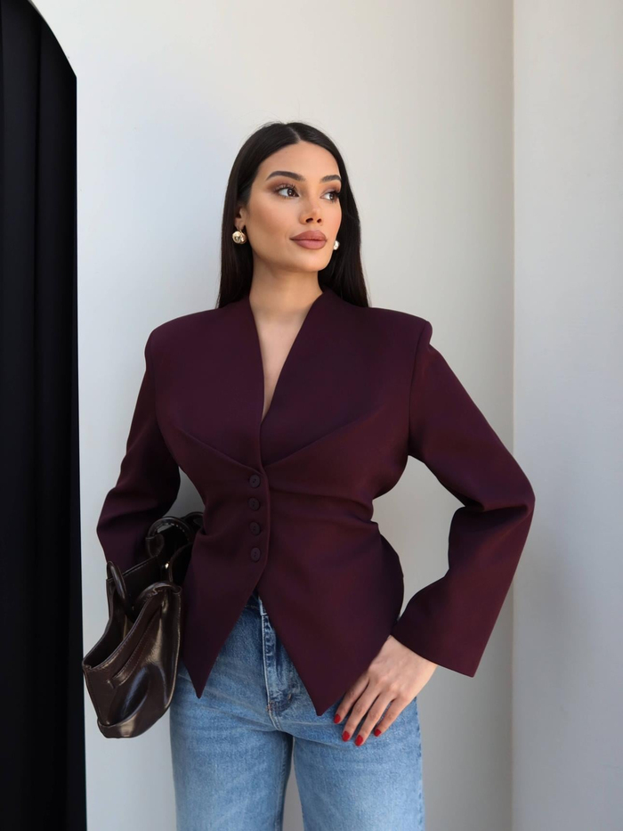 Bel Bağlama Detaylı Blazer Ceket