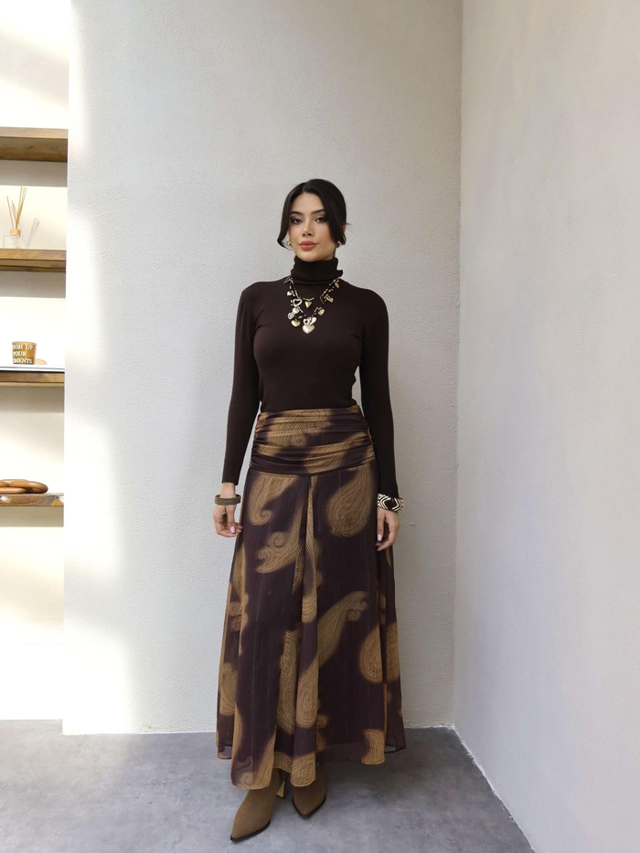 Bel Drape Simli Şifon Etek