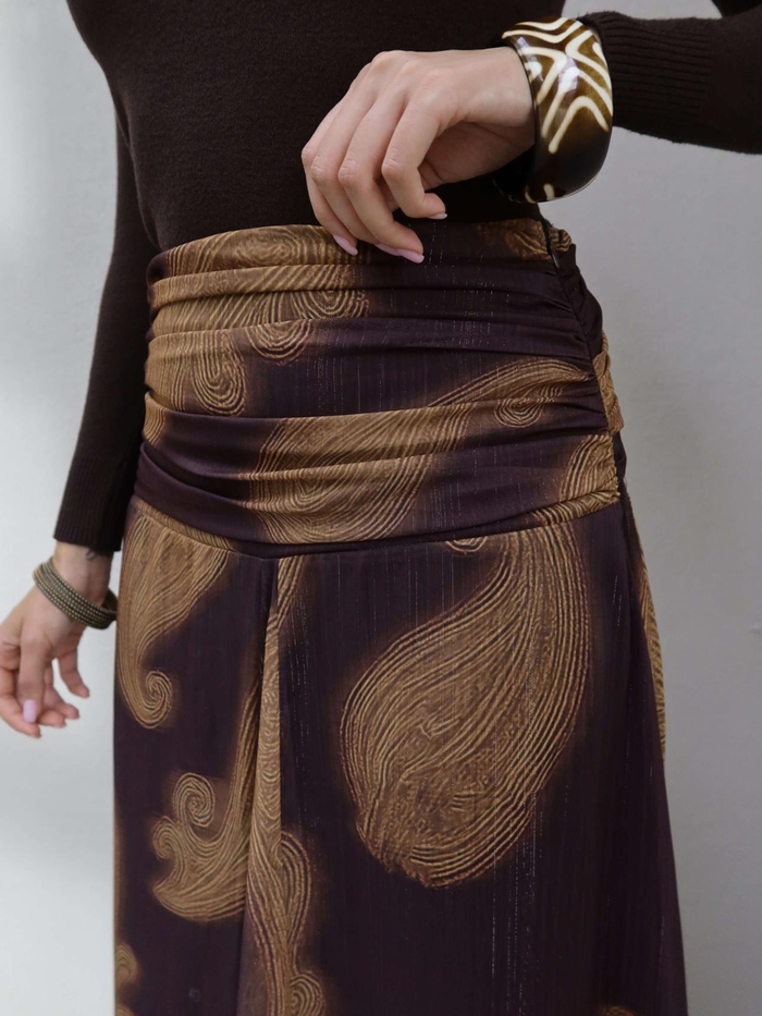 Bel Drape Simli Şifon Etek