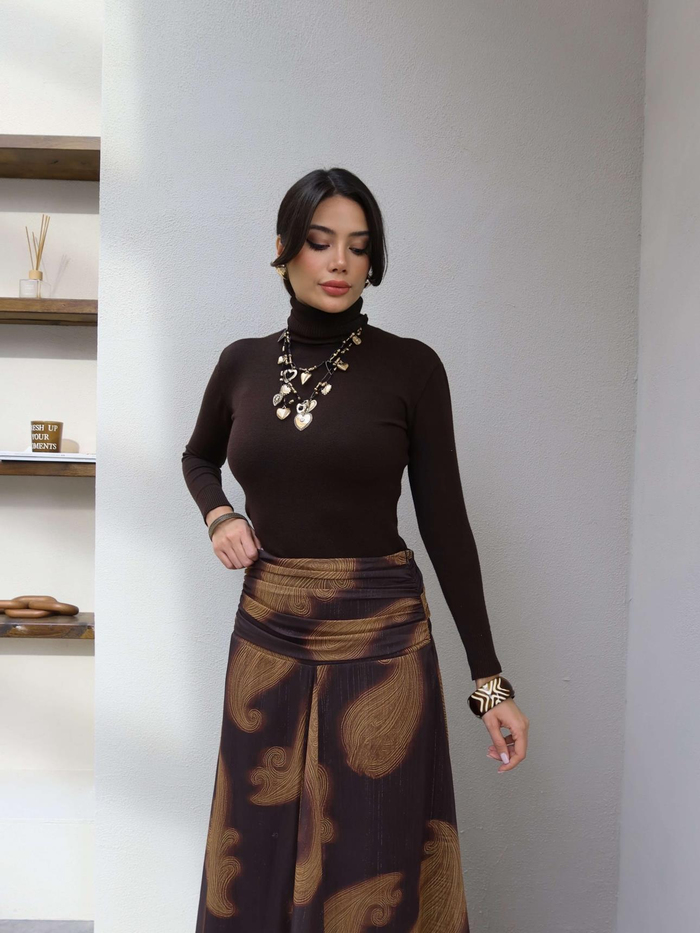 Bel Drape Simli Şifon Etek