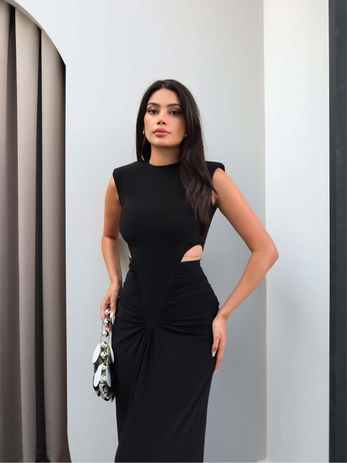 Bel Formlu Vatkalı Elbise