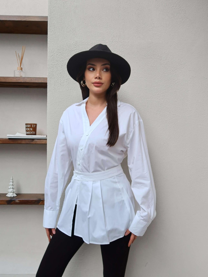 Bel Korsajlı Poplin Gömlek