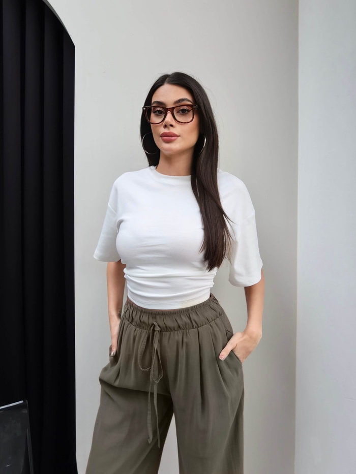 Bel Lastik Geniş Paça Pantolon