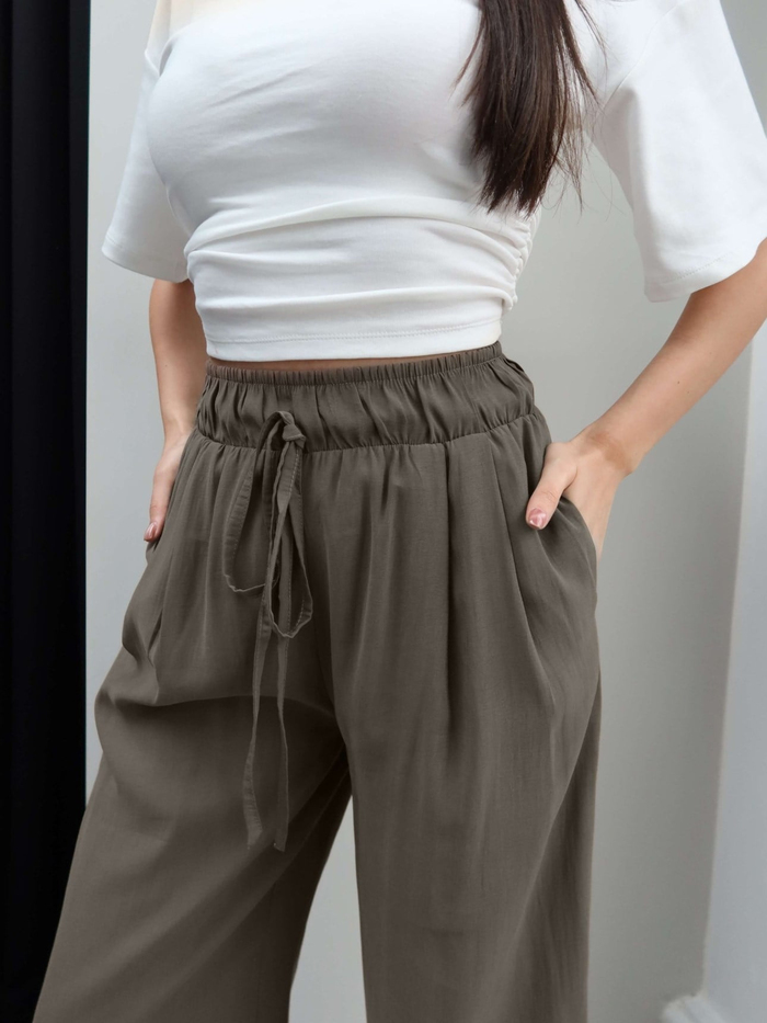 Bel Lastik Geniş Paça Pantolon