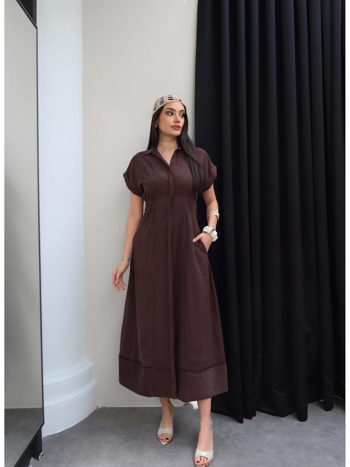 Bel Lastikli Gömlek Elbise