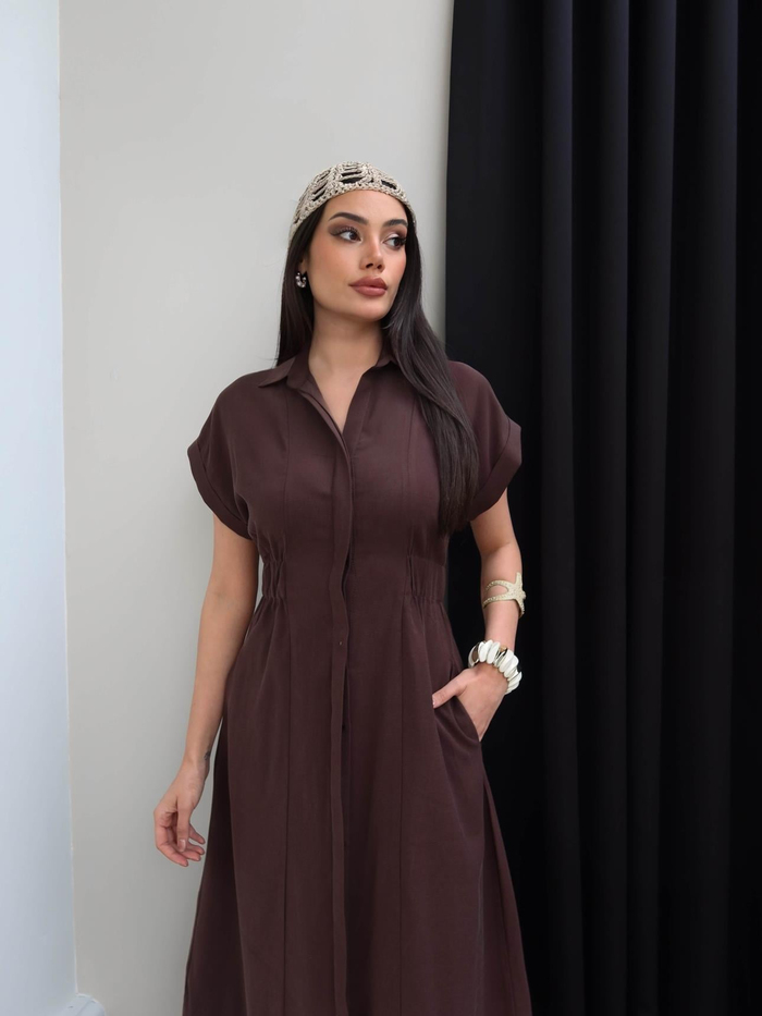 Bel Lastikli Gömlek Elbise