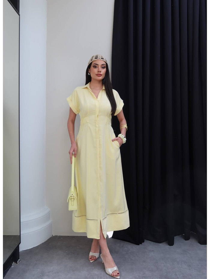 Bel Lastikli Gömlek Elbise