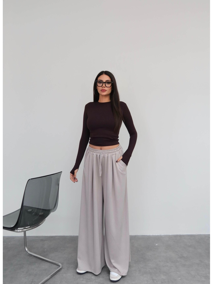 Bel Lastikli Modal Geniş Paça Pantolon
