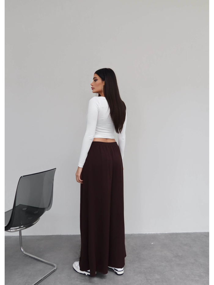 Bel Lastikli Modal Geniş Paça Pantolon