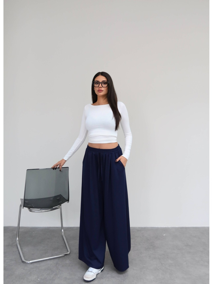 Bel Lastikli Modal Geniş Paça Pantolon