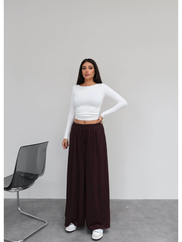 Bel Lastikli Modal Geniş Paça Pantolon