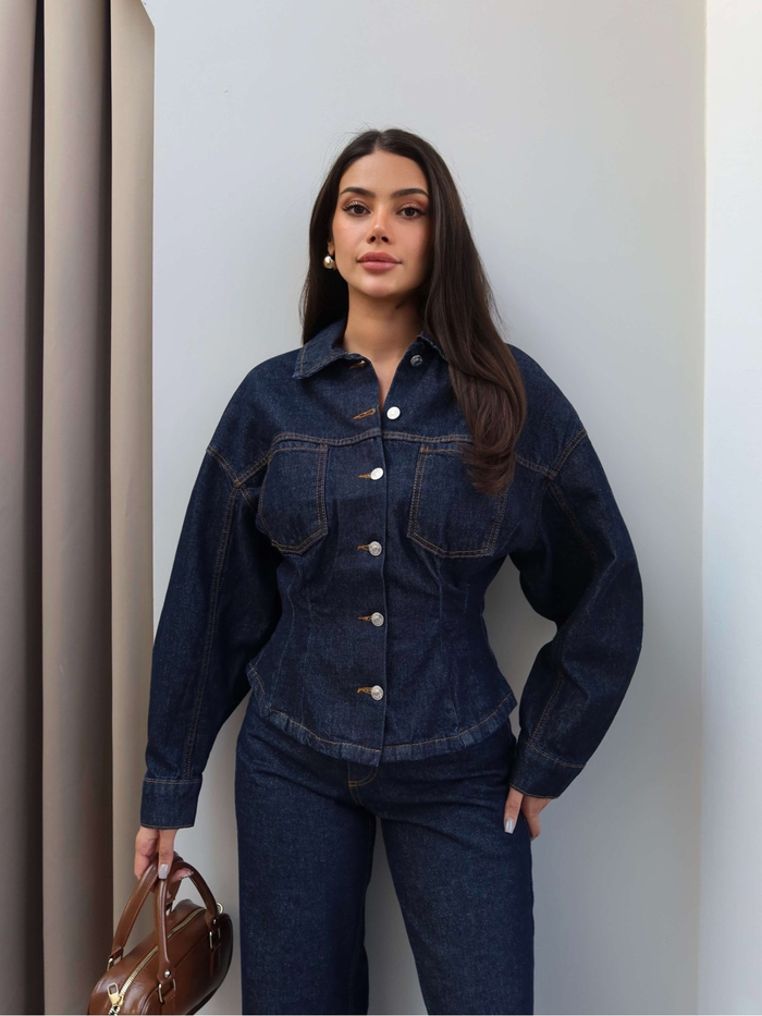 Bel Oturtmalı Denim Ceket Takım