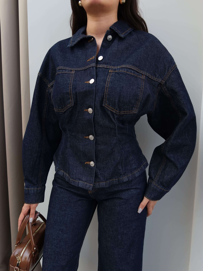 Bel Oturtmalı Denim Ceket Takım