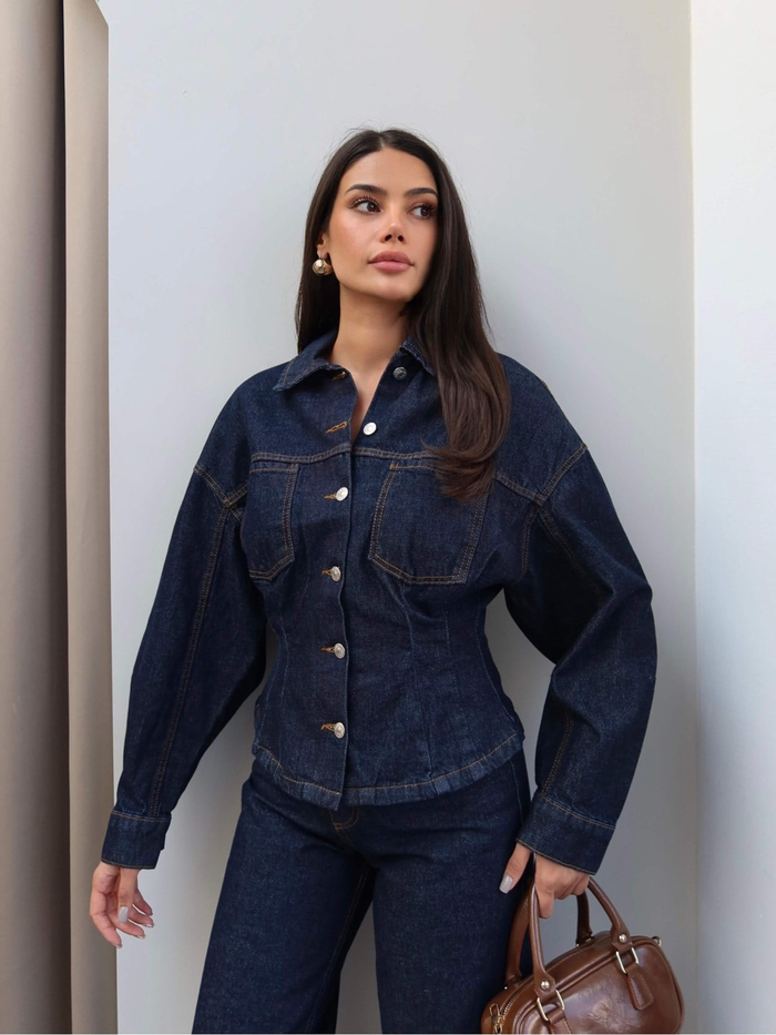 Bel Oturtmalı Denim Ceket Takım