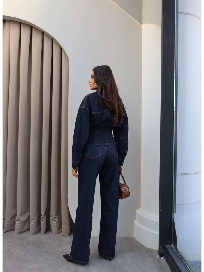 Bel Oturtmalı Denim Ceket Takım