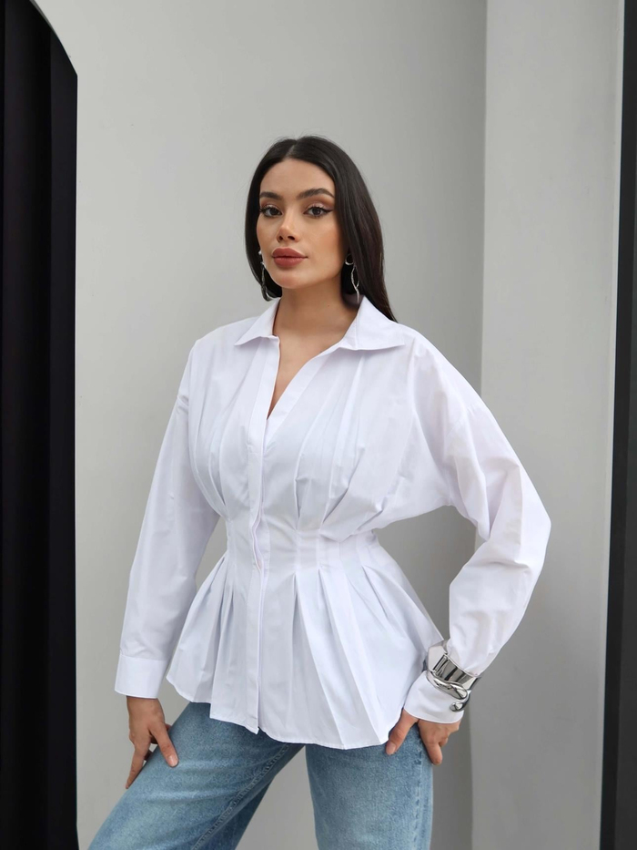 Bel Oturtmalı Pileli Gömlek