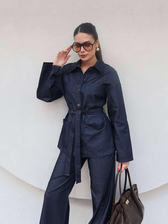 Belden Bağlamalı Tensel Denim Takım