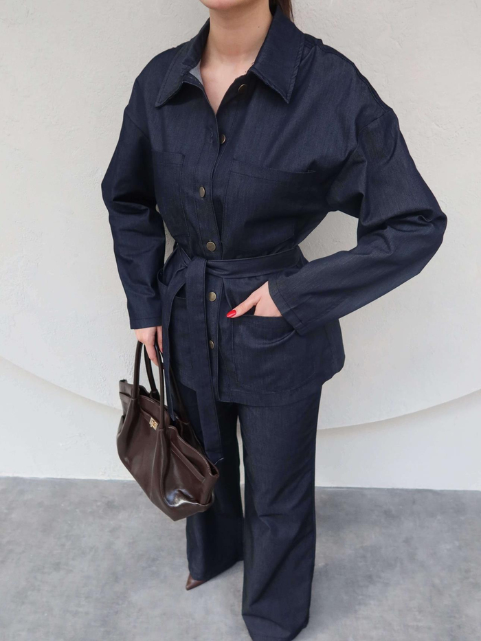 Belden Bağlamalı Tensel Denim Takım