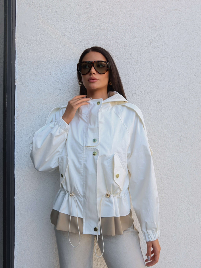 Beli Lastikli Kapüşonlu Trench