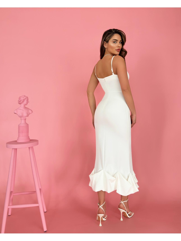 Beyaz Alt Frilly Fitted Elbise