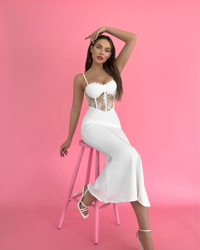 Beyaz Askılı Lace Detail Elbise