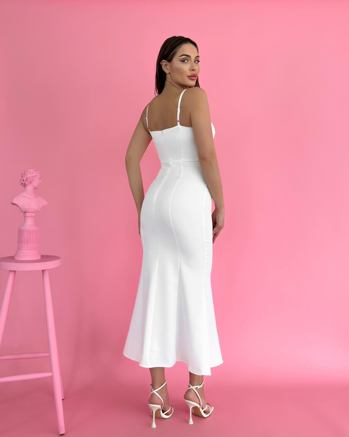 Beyaz Askılı Lace Detail Elbise