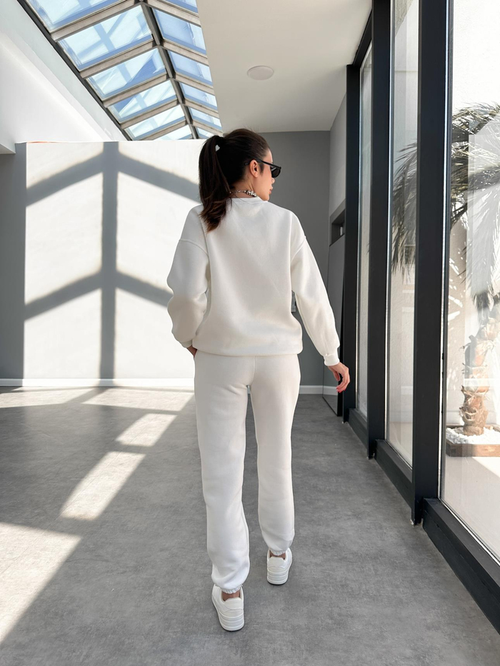 Beyaz Basic Sweatshirt Takım