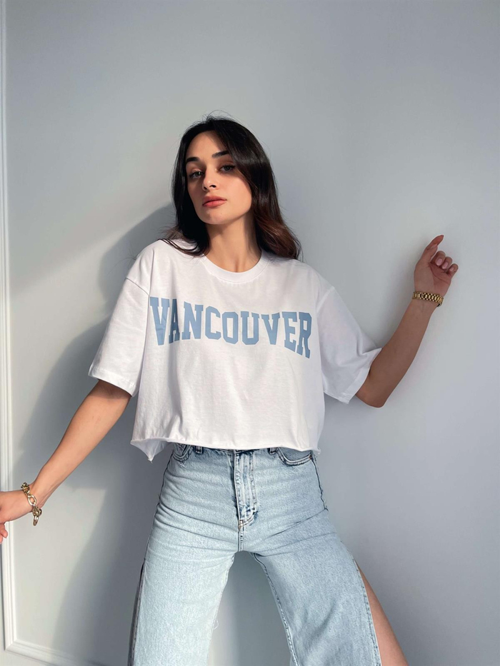 Beyaz Baskılı Basic Crop