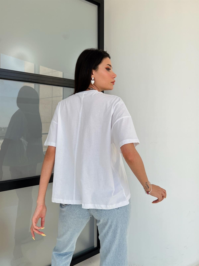 Beyaz Baskılı Salaş Tshirt