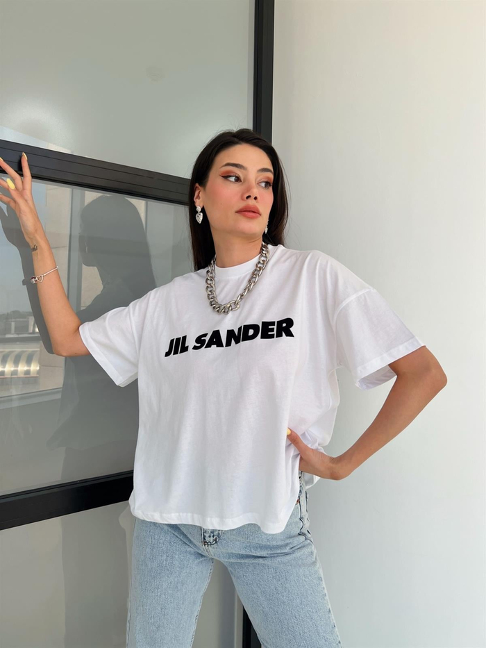 Beyaz Baskılı Salaş Tshirt