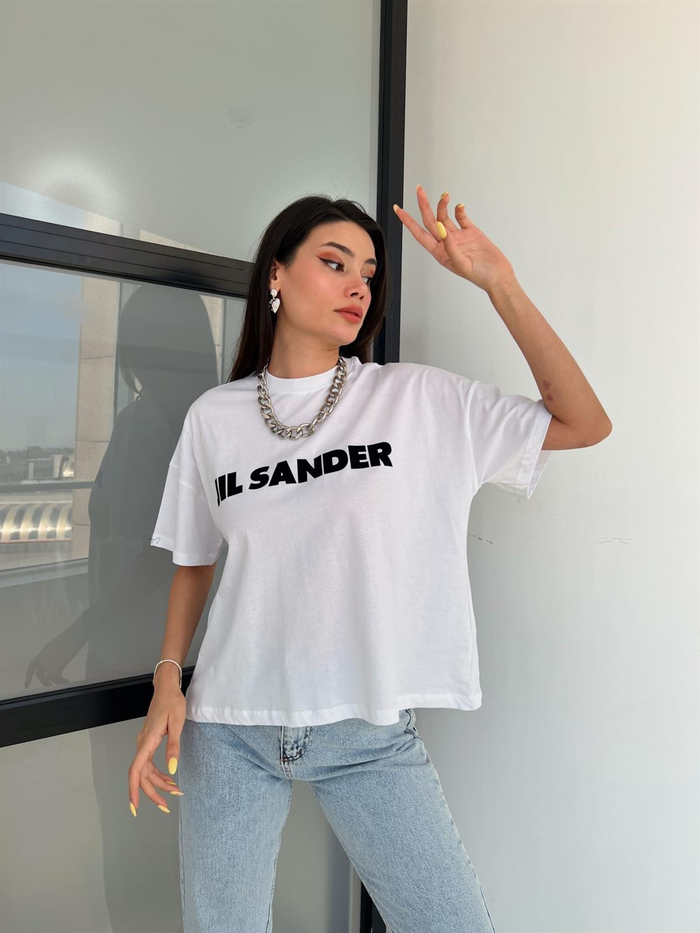 Beyaz Baskılı Salaş Tshirt