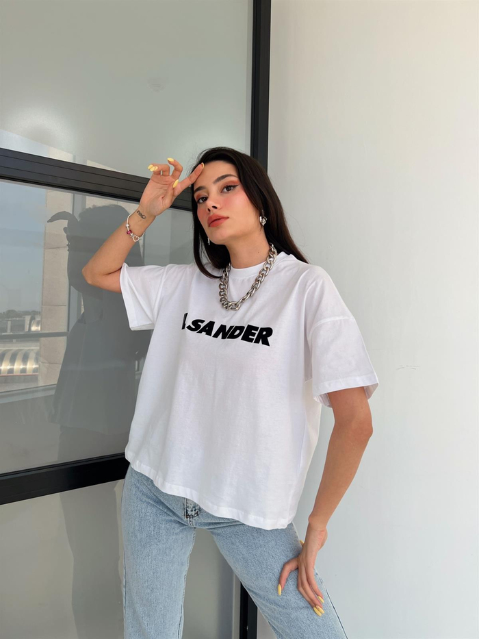 Beyaz Baskılı Salaş Tshirt