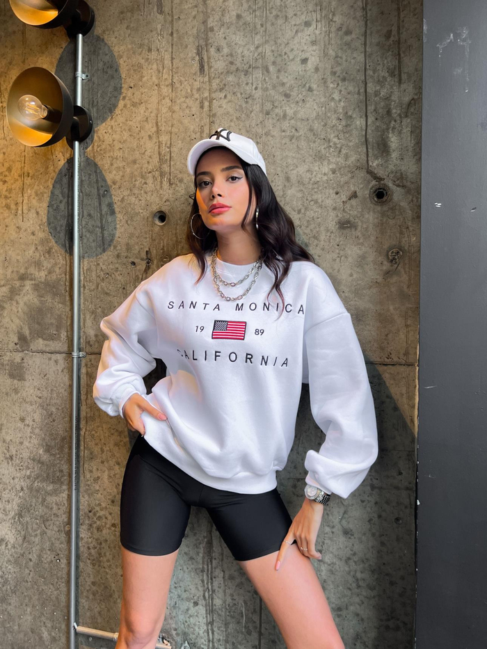 Beyaz Baskılı Şardonlu Sweatshirt