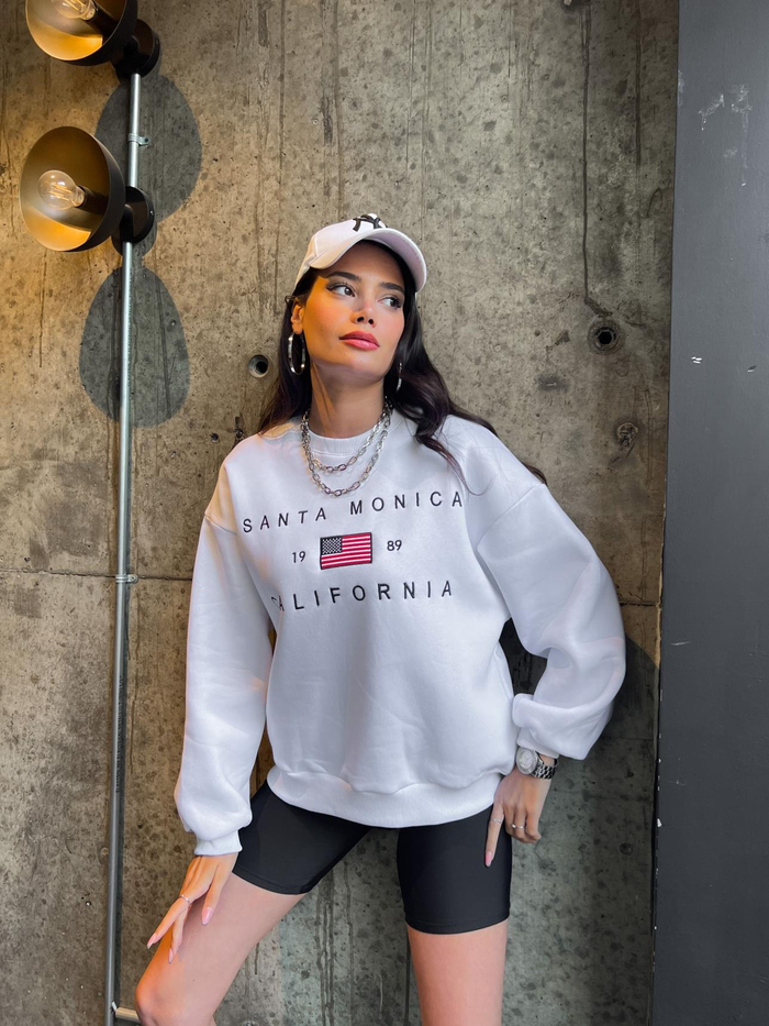Beyaz Baskılı Şardonlu Sweatshirt