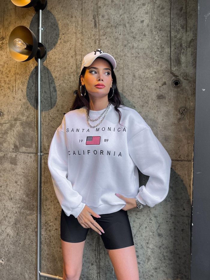 Beyaz Baskılı Şardonlu Sweatshirt