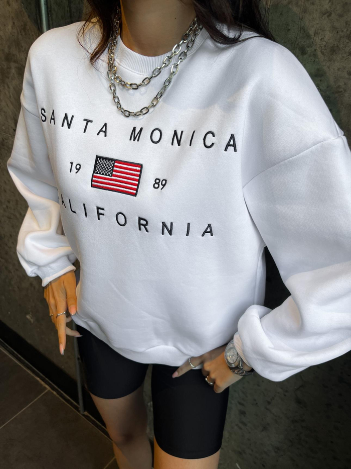 Beyaz Baskılı Şardonlu Sweatshirt