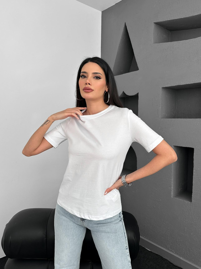 Beyaz Bisiklet Yaka Orj Tshirt
